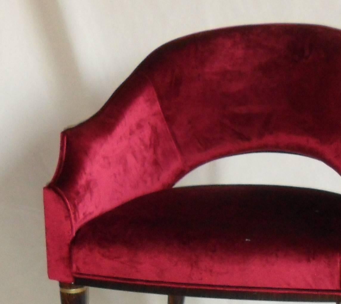 Contemporary Set of 6 Red Velvet Armchairs, Midcentury Style, Luxury Details, Italia
