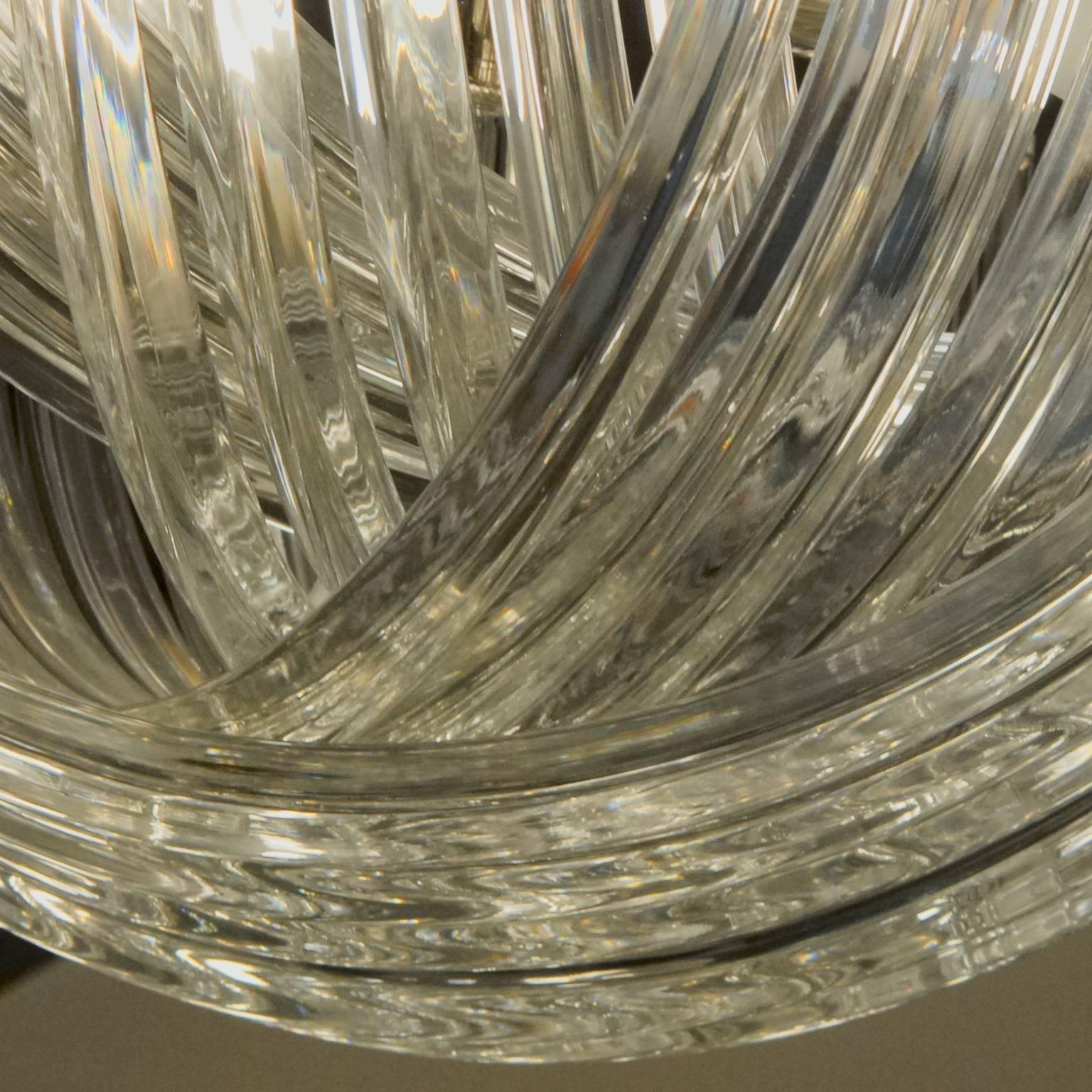 Hand-Crafted Carlo Nason, Curvati Murano Chandelier, Clear Crystal Triedri, Four Available