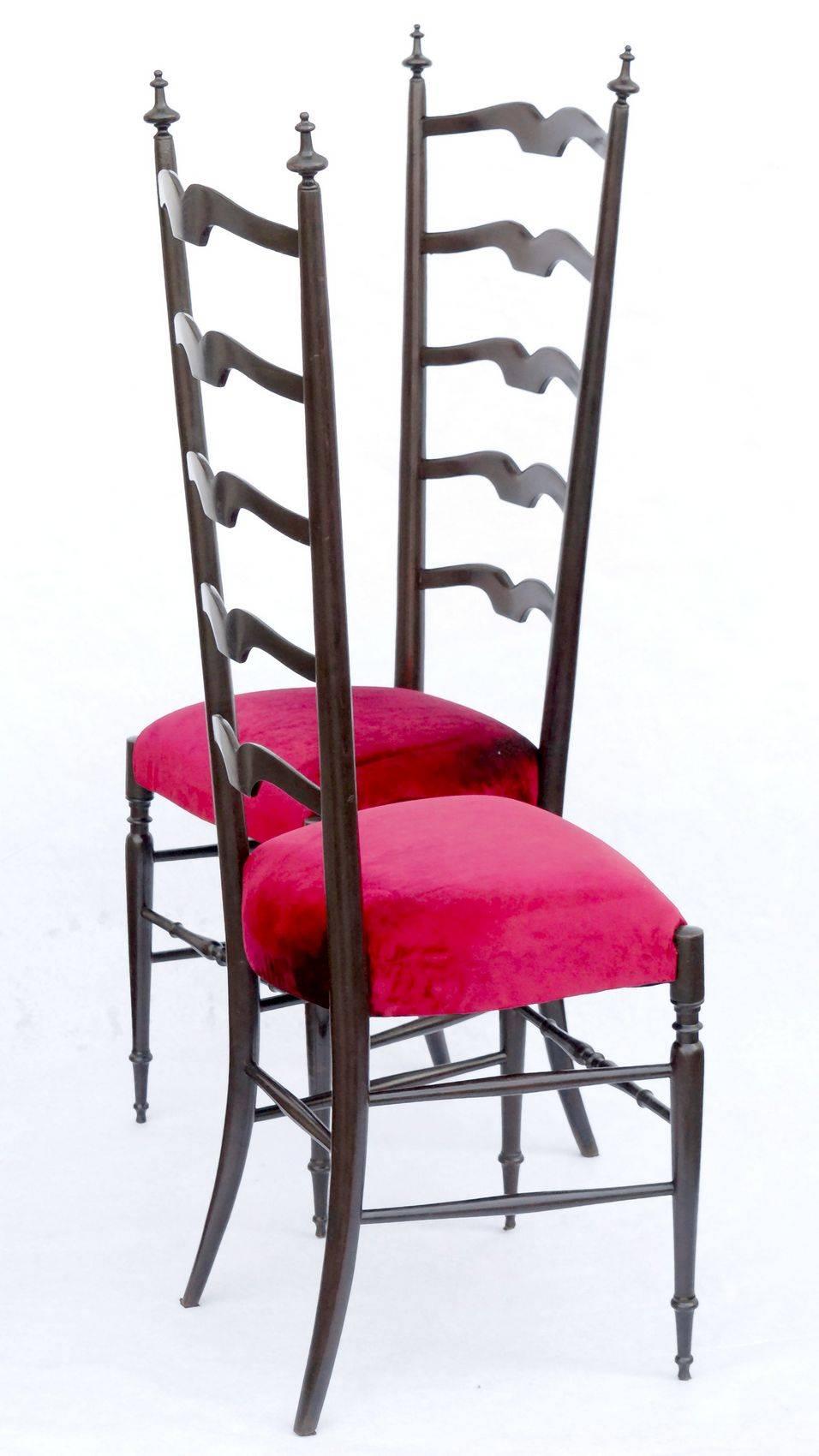 Paolo Buffa, Pair of Chiavari Hall Side Chairs, Restored, French Polish, Velvet 2