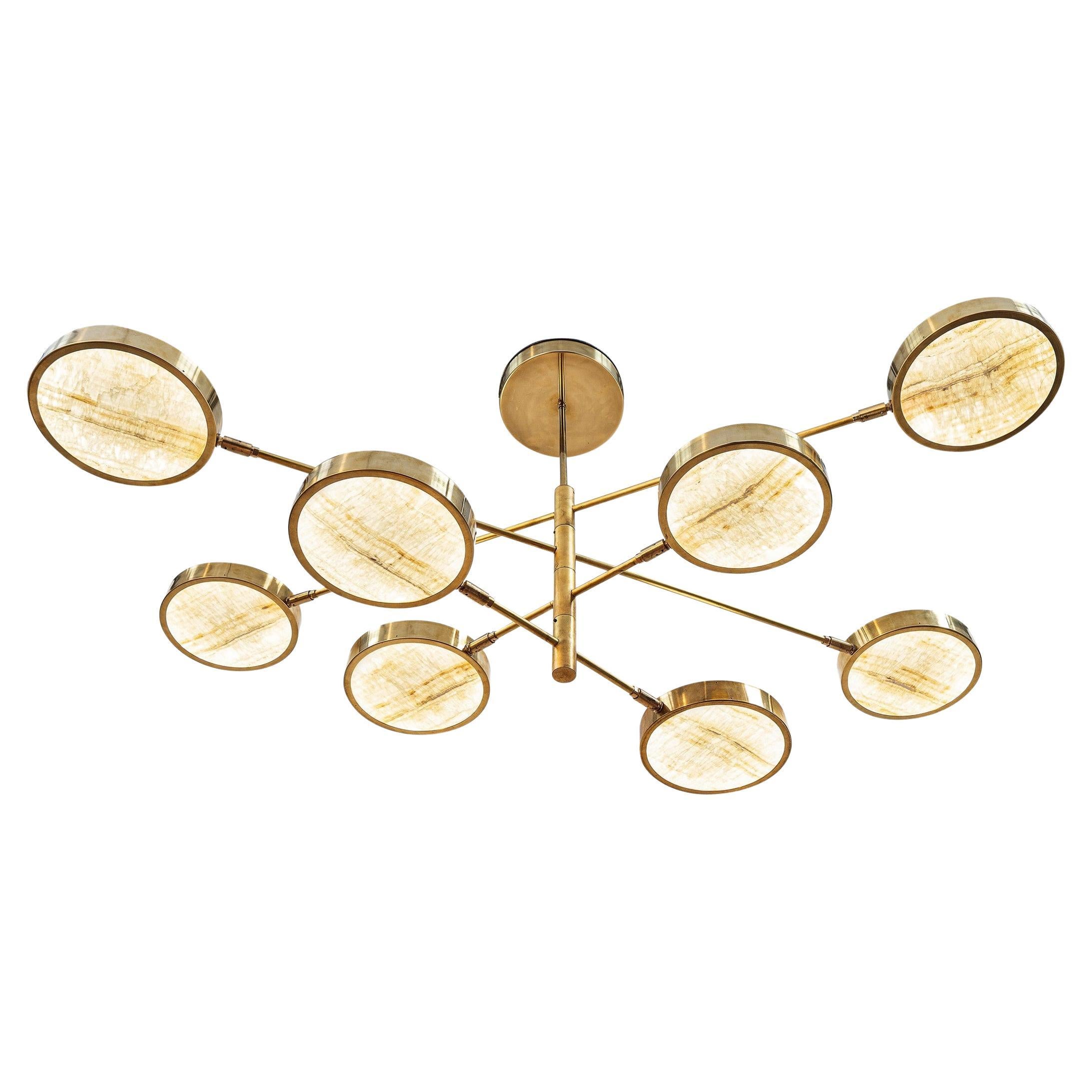 Sistema Solare, Luxury Ivory Onyx and Brass 8 Rotating Orbitale Arms Chandelier For Sale