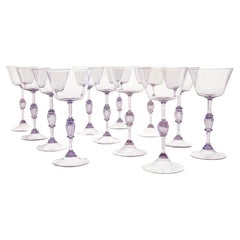 Twelve Cenedese Wine Glass Set, Cyclamen Colour. Murano Glass. Masterpieces