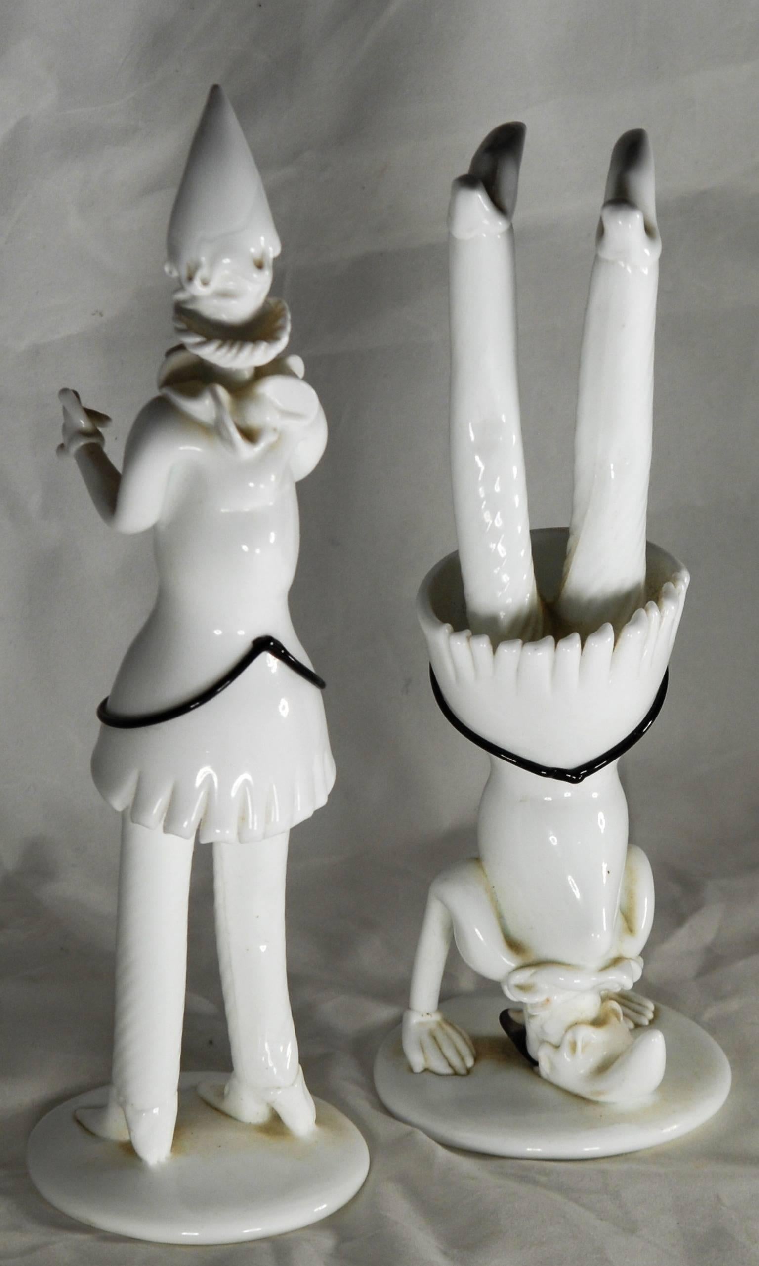 Hand-Crafted Fulvio Bianconi, Two Tiepoleschi Figurines, Pulcinella