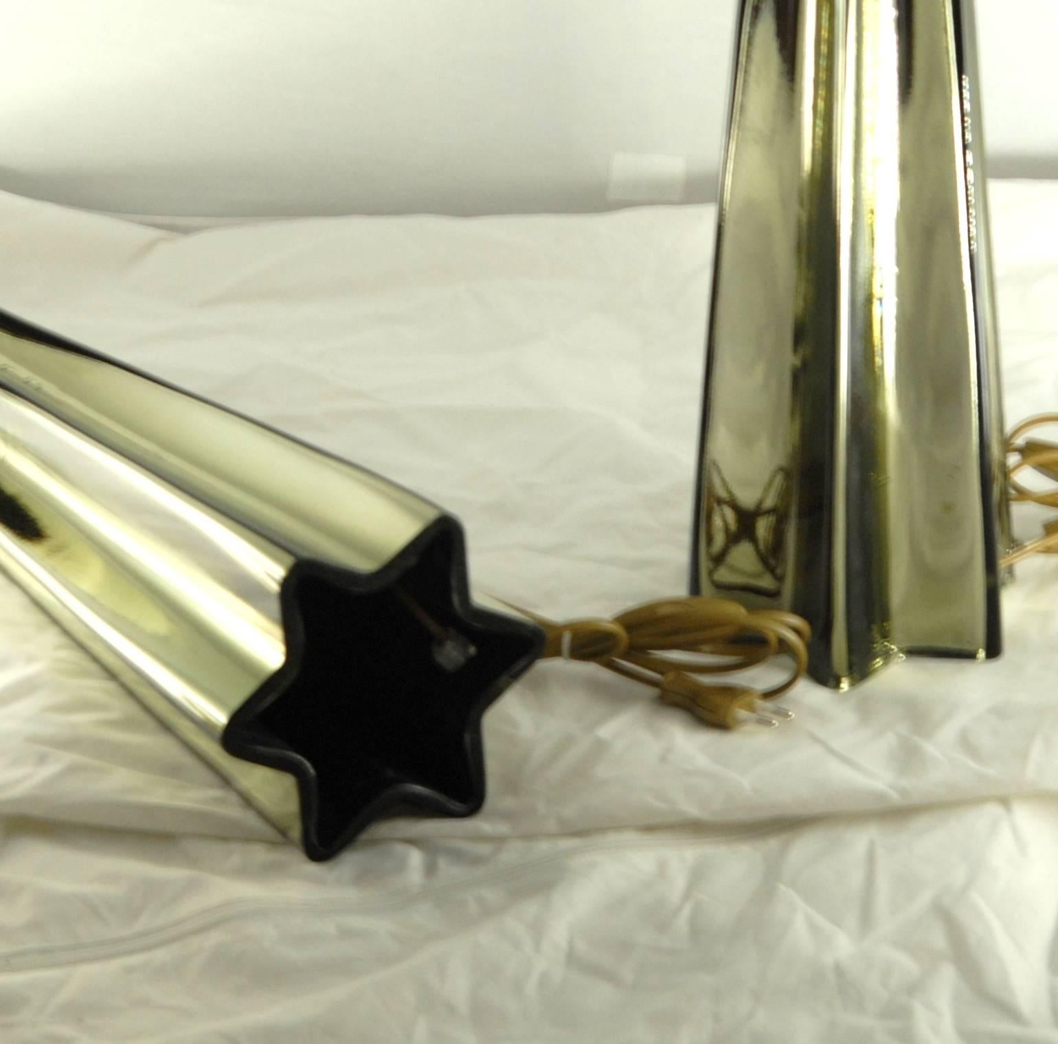Alberto Donà Pair of Cone Star-Shaped Table Lamps, Acciaio Mirrored Glass In Excellent Condition In Tavarnelle val di Pesa, Florence