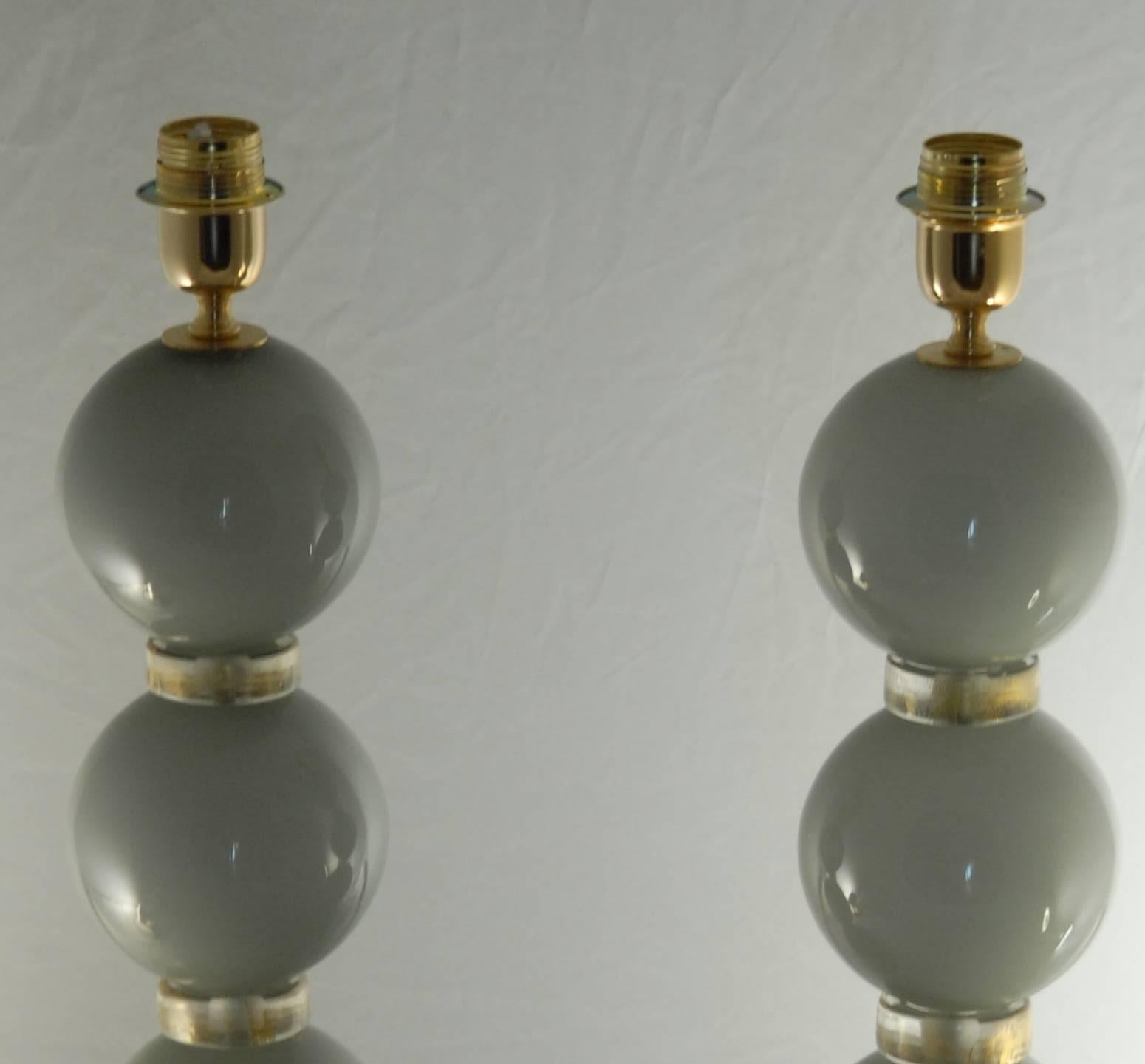 Art Deco Alberto Donà Pair of Table Lamps, Deco Spheres, Acciaio over Lattimo