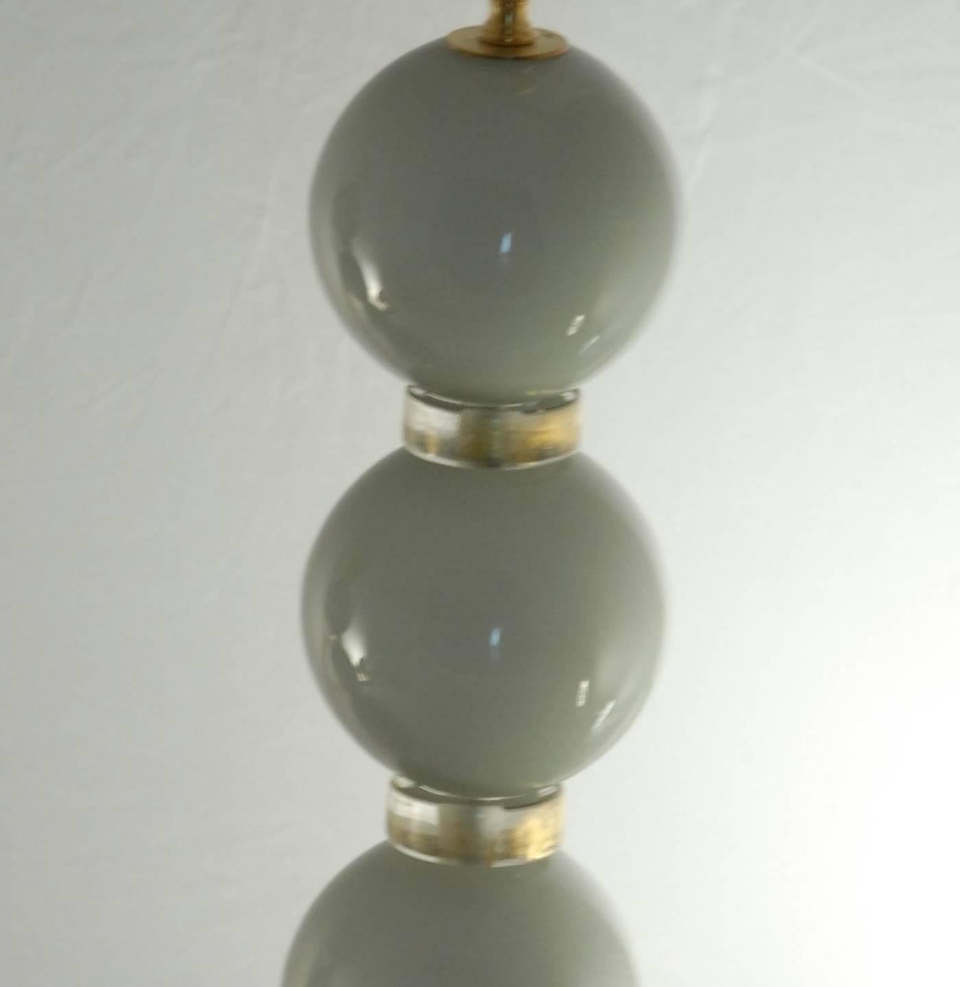 20th Century Alberto Donà Pair of Table Lamps, Deco Spheres, Acciaio over Lattimo