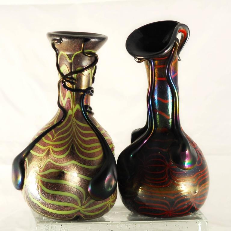 Late 20th Century Sergio Rossi, Two Murano iridescent vases in the Style of Loetz, 1980 For Sale
