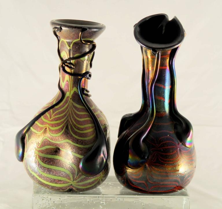 Sergio Rossi, Two Murano iridescent vases in the Style of Loetz, 1980 For Sale 1