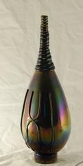 Pauly, Black Iridescence with Drip Design Vase, Signed, circa 1955