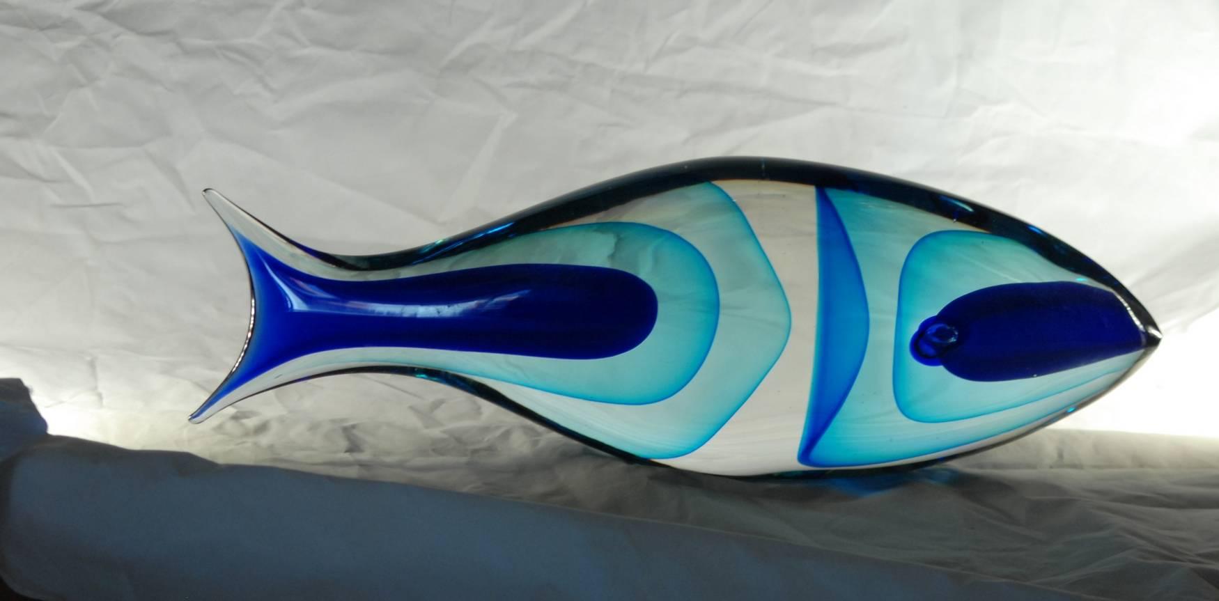 Modern Massiccio Alberto Donà Incalmo Fish with Sbruffi Glass Casing over Sommerso