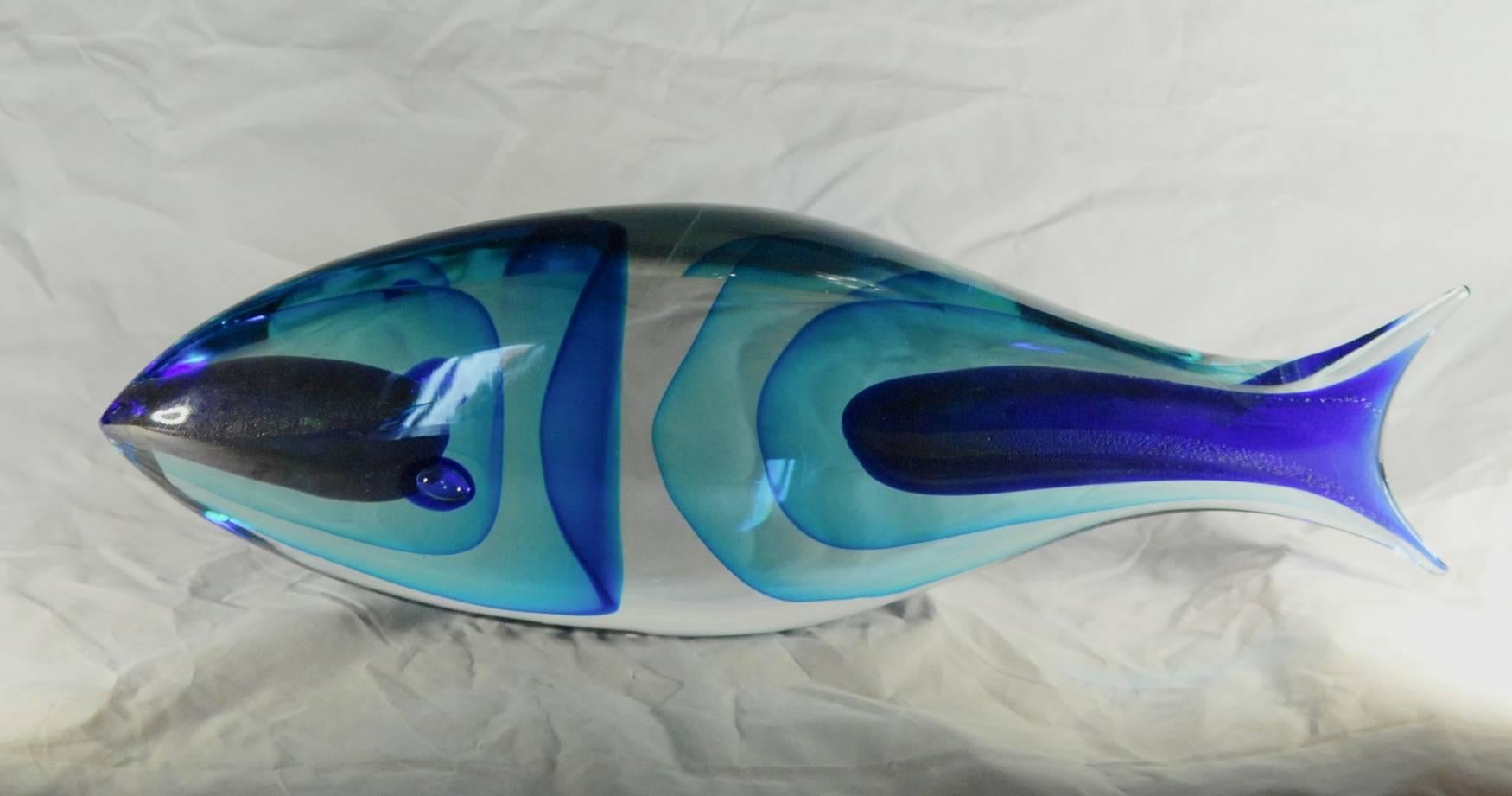 20th Century Massiccio Alberto Donà Incalmo Fish with Sbruffi Glass Casing over Sommerso
