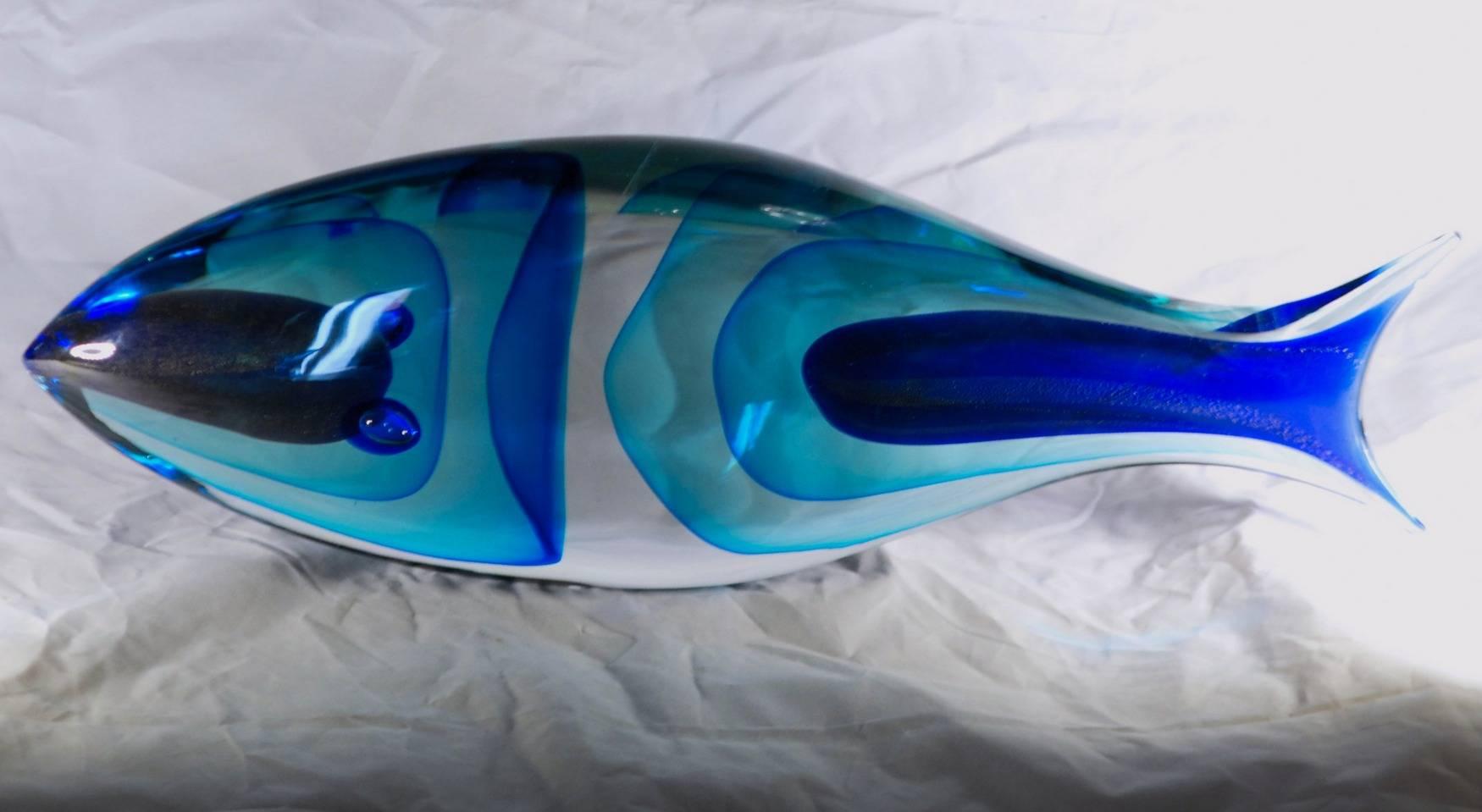 Art Glass Massiccio Alberto Donà Incalmo Fish with Sbruffi Glass Casing over Sommerso