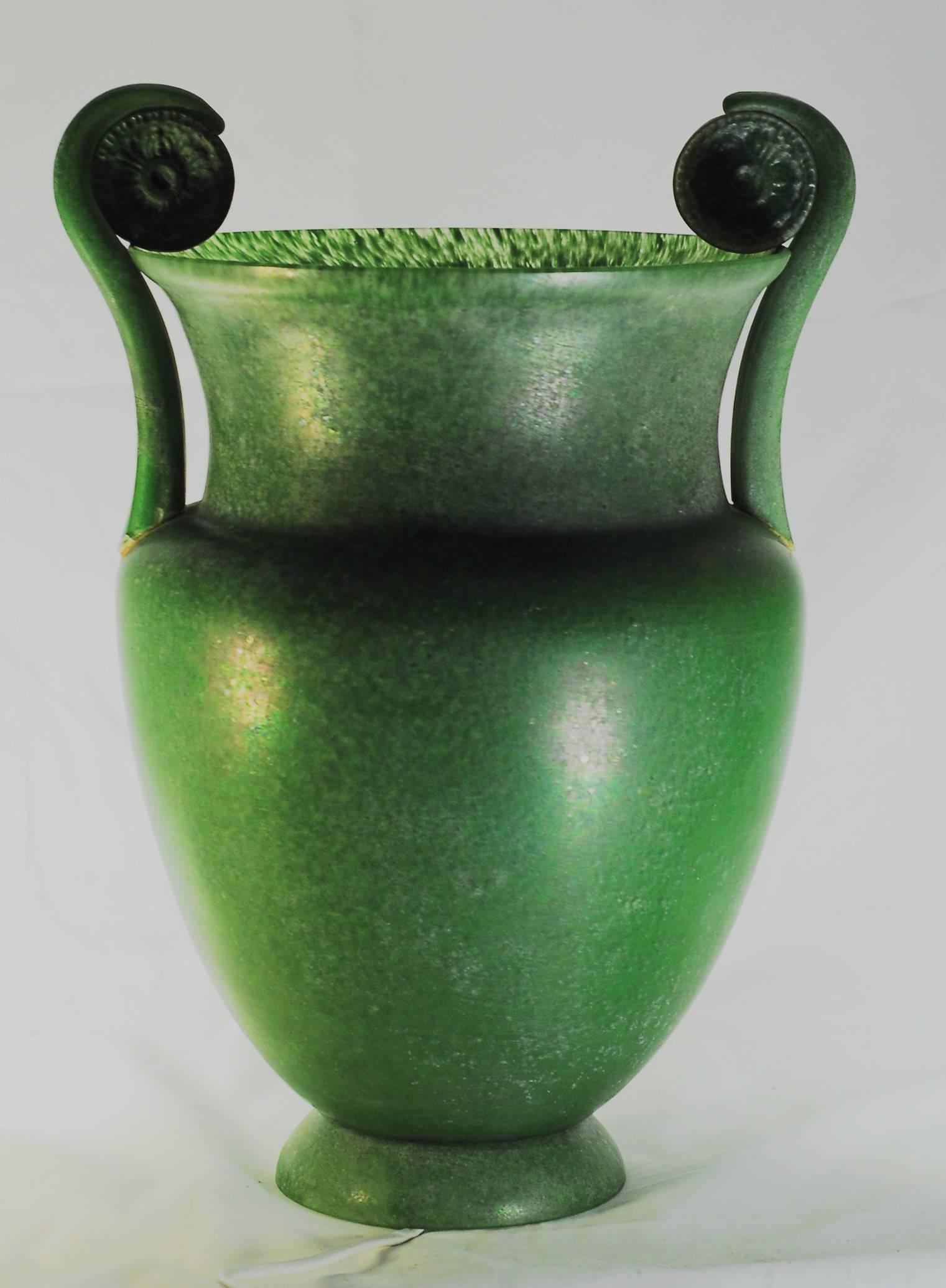 Mid-Century Modern Sergio Rossi, Large Athena Torchere, Scavo Green from the 1980s