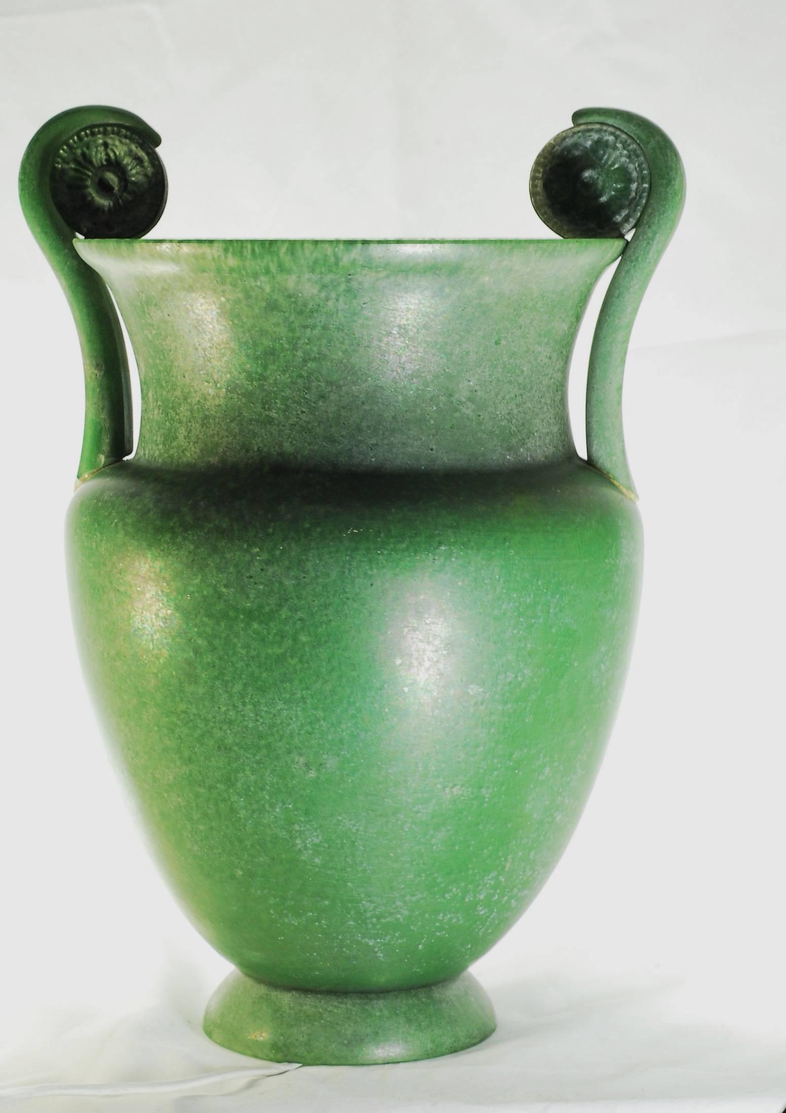 Late 20th Century Sergio Rossi, Large Athena Torchere, Scavo Green from the 1980s