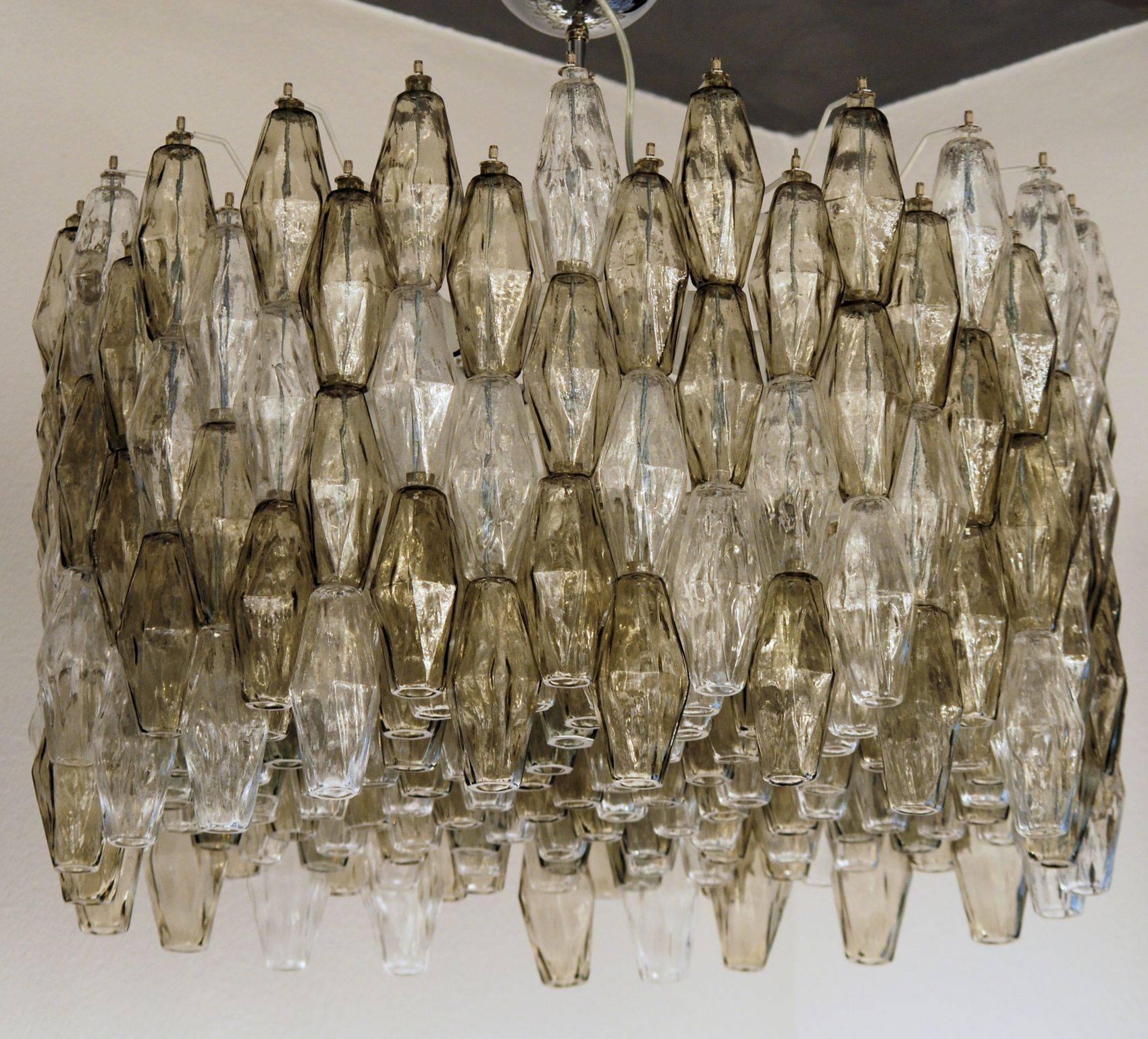Poliedri Chandelier, Taupe and Clear, Murano Made, Midcentury Beauty, circa 1980 1