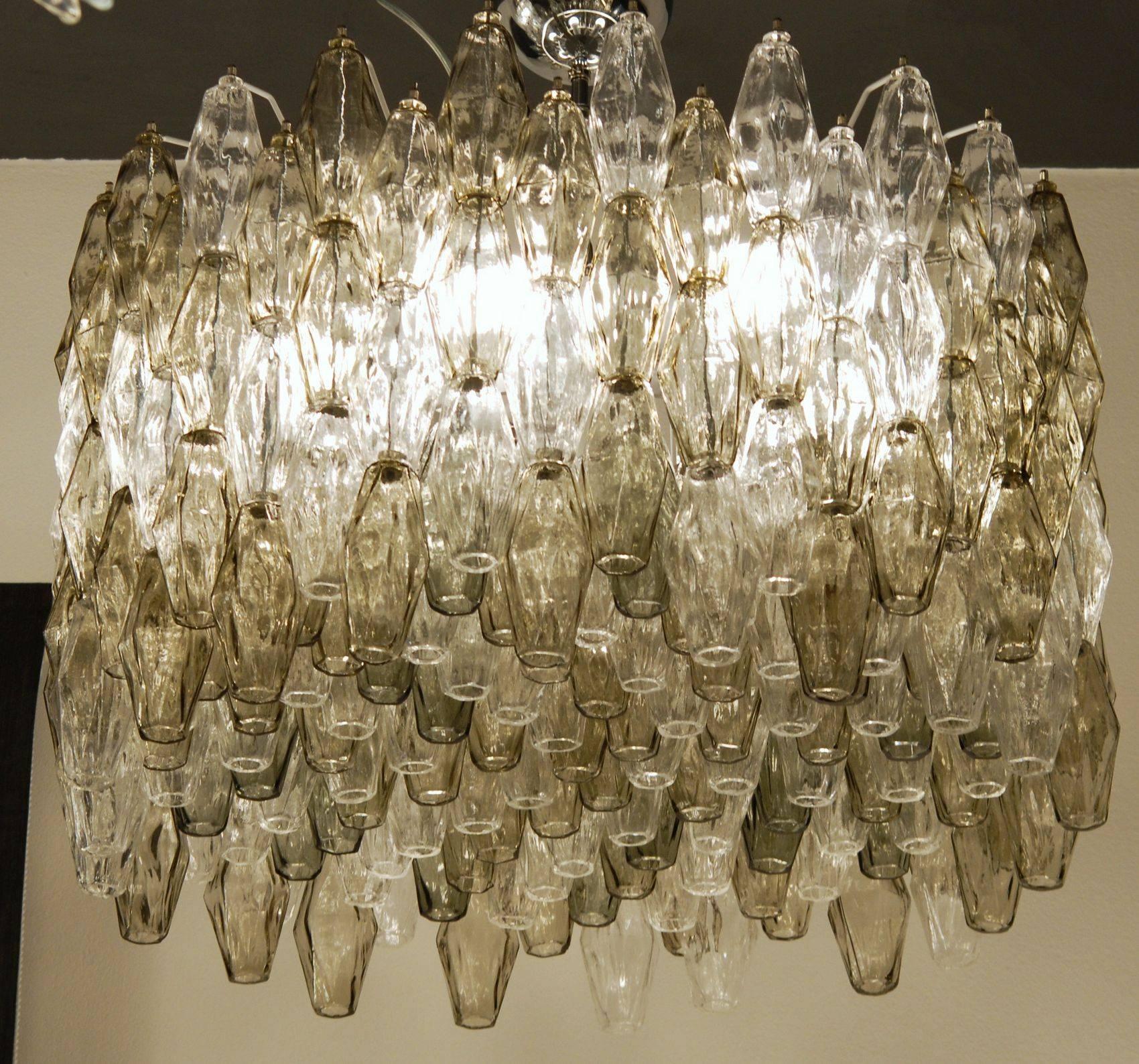Poliedri Chandelier, Taupe and Clear, Murano Made, Midcentury Beauty, circa 1980 2