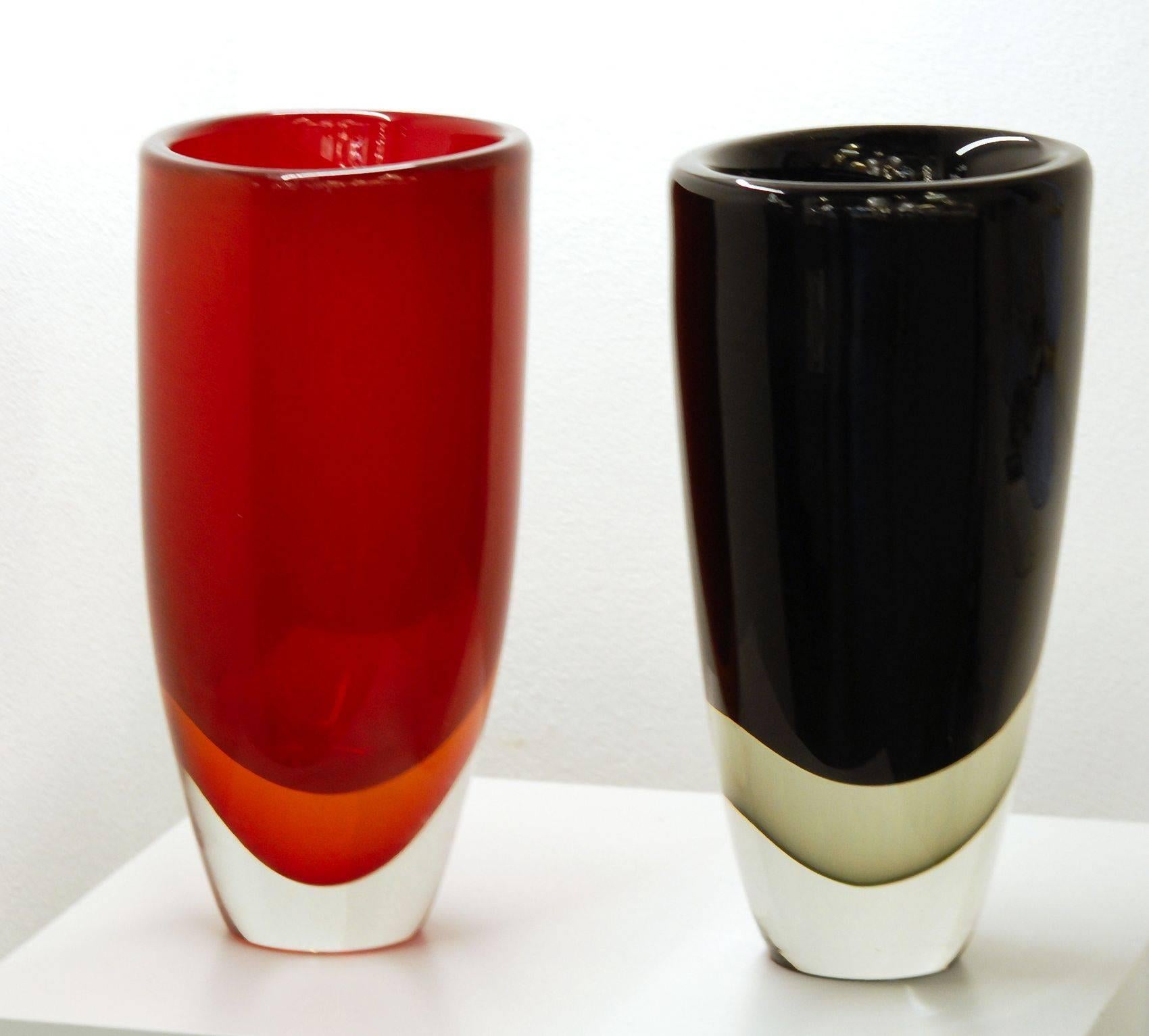 Italian Romano Dona, Pair of Double Sommerso Vases, circa 2005, Massiccio