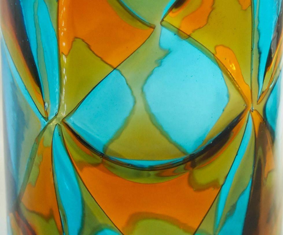 Ercole Barovier, Aquamarine and Amber Intarsi Vase, Signed, Limited Edition 1976 In Good Condition In Tavarnelle val di Pesa, Florence