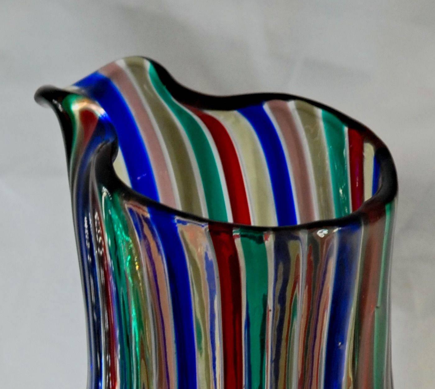 Mid-Century Modern Giò Ponti for Venini, Pitcher from the “A Canne” Collection, 1989, Signed, Label