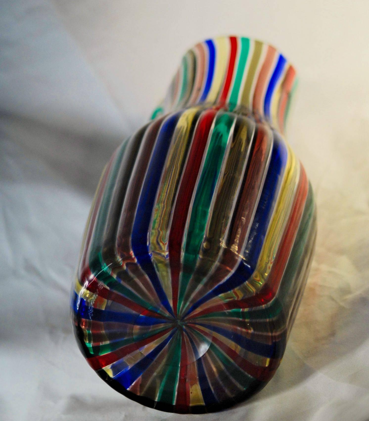 Art Glass Giò Ponti for Venini, Pitcher from the “A Canne” Collection, 1989, Signed, Label