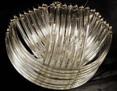Carlo Nason certified, Pair, Large Curvati Murano Chandeliers, Clear Triedri, 80s