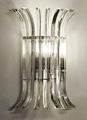 Pair of Murano Triedri Sconces, Clear Glass, Medium Size, Murano, Italy