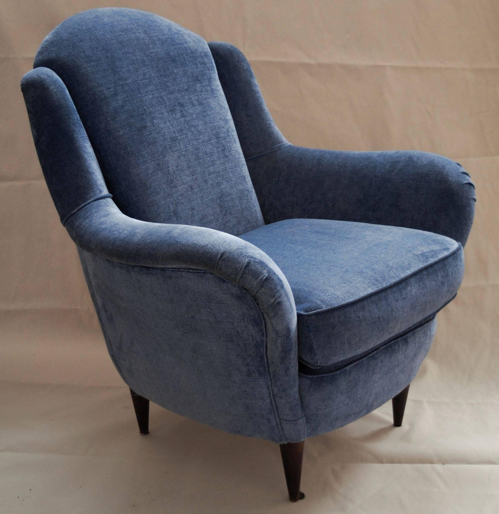Mid-Century Modern Two Armchairs, Blue Velvet, I.S.A. Bergamo Ico Parisi attr. 1950s, SALE MUST GO
