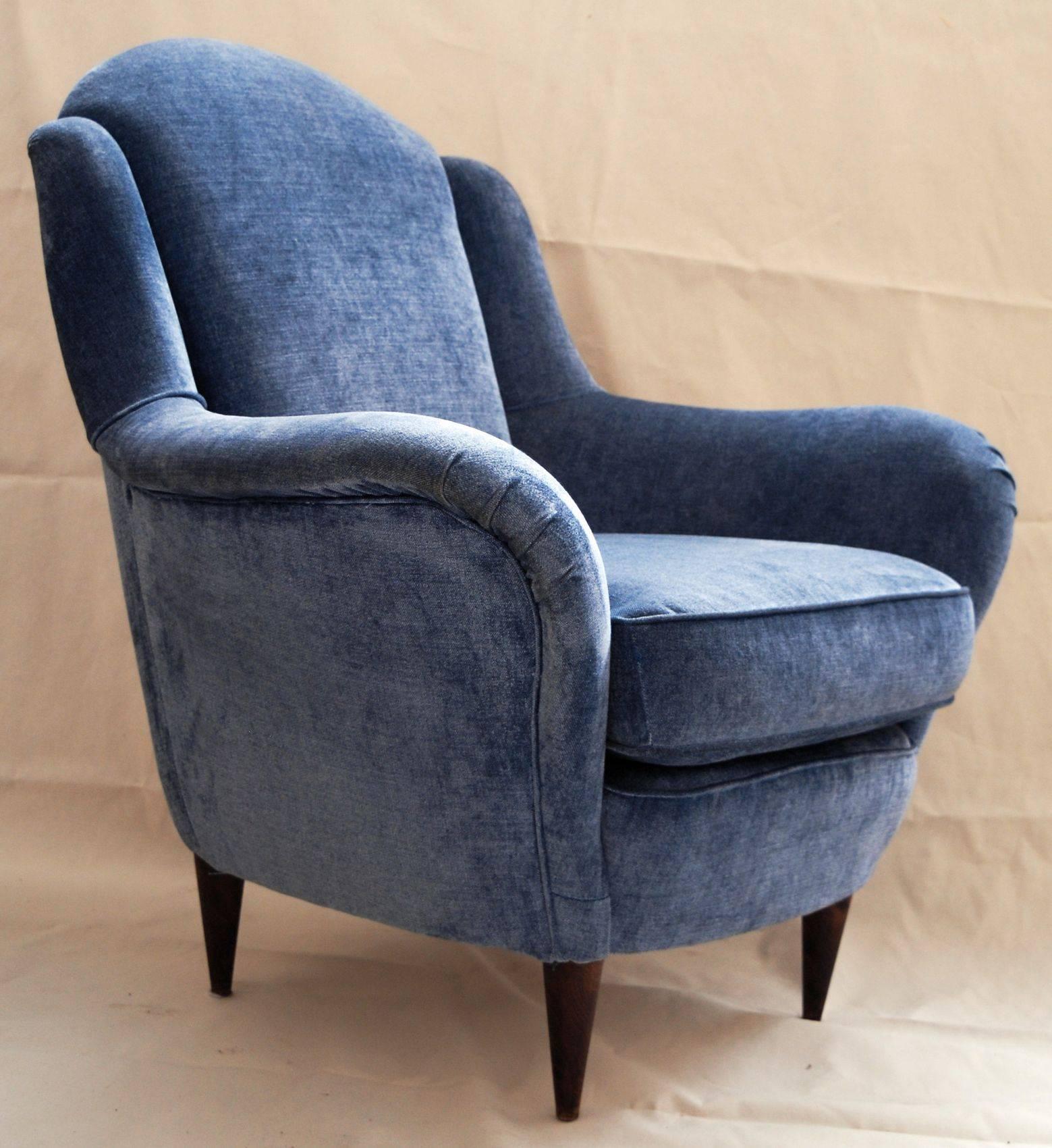 Two Armchairs, Blue Velvet, I.S.A. Bergamo Ico Parisi attr. 1950s, SALE MUST GO 1