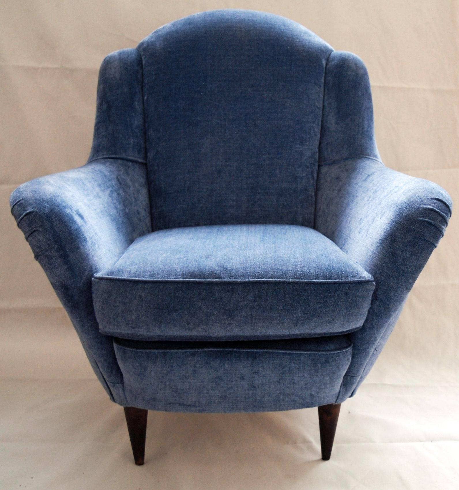 Two Armchairs, Blue Velvet, I.S.A. Bergamo Ico Parisi attr. 1950s, SALE MUST GO 2