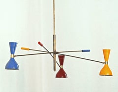 Italian Adjustable Three-Arm Triennale Style Chandelier, Brass Patinated