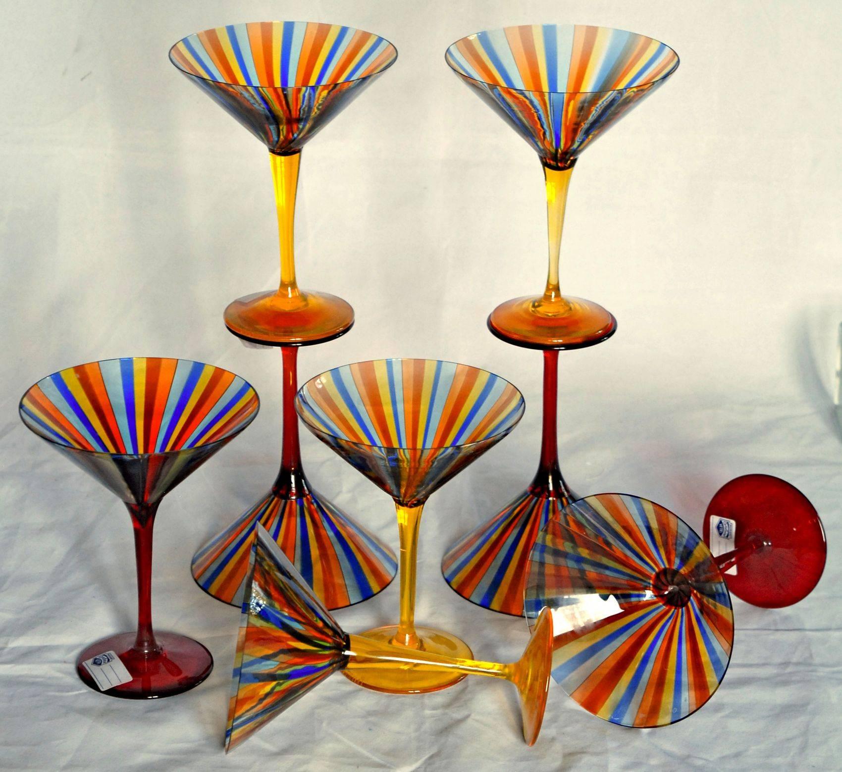 Eight Martini Glass, Cenedese a Canne, Uranium Yellow, Signed, circa 1960 1