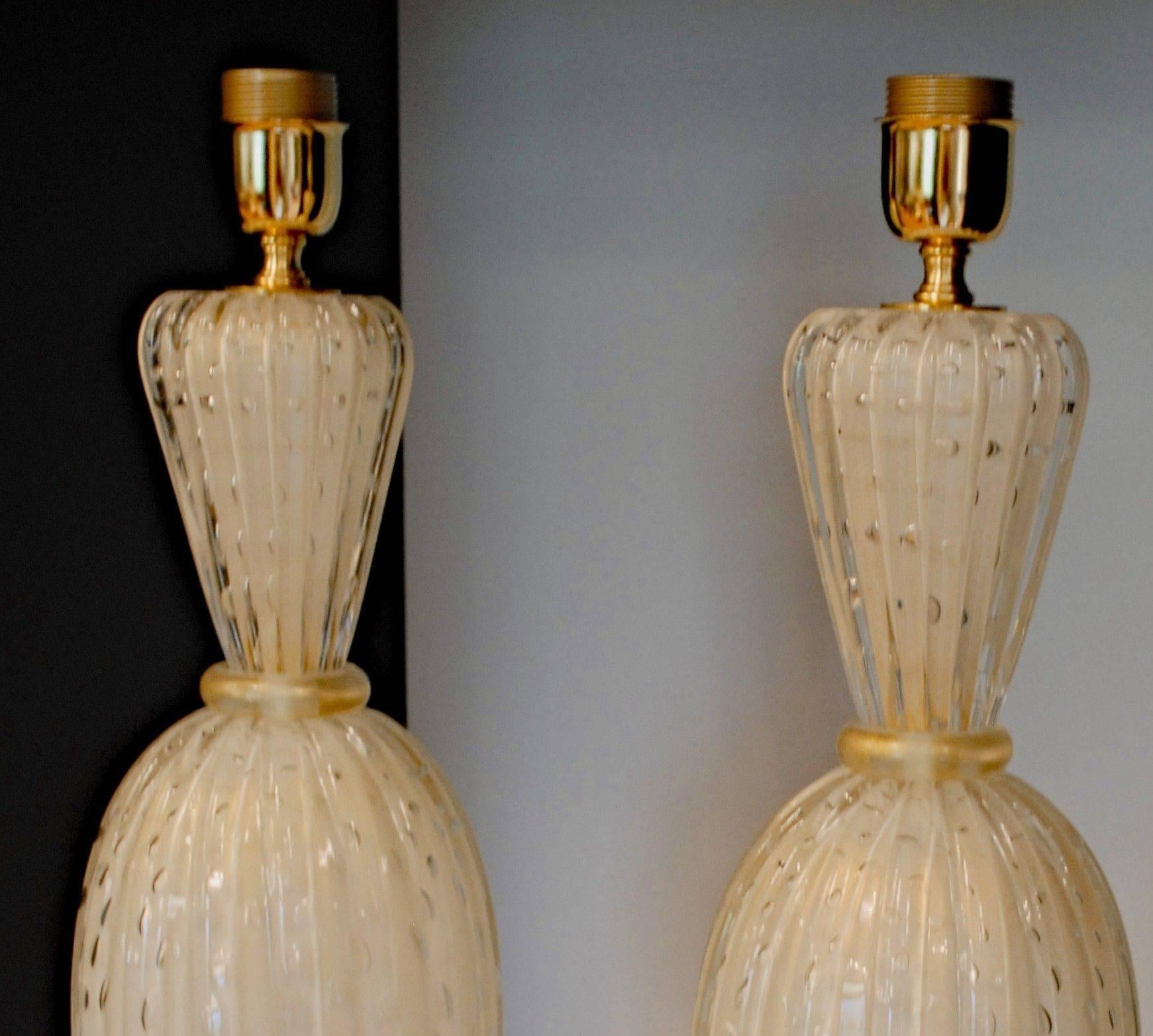 Alberto Dona Pair of White Ivory Table Lamps, Rigadin Balloton with Gold Leaf 1