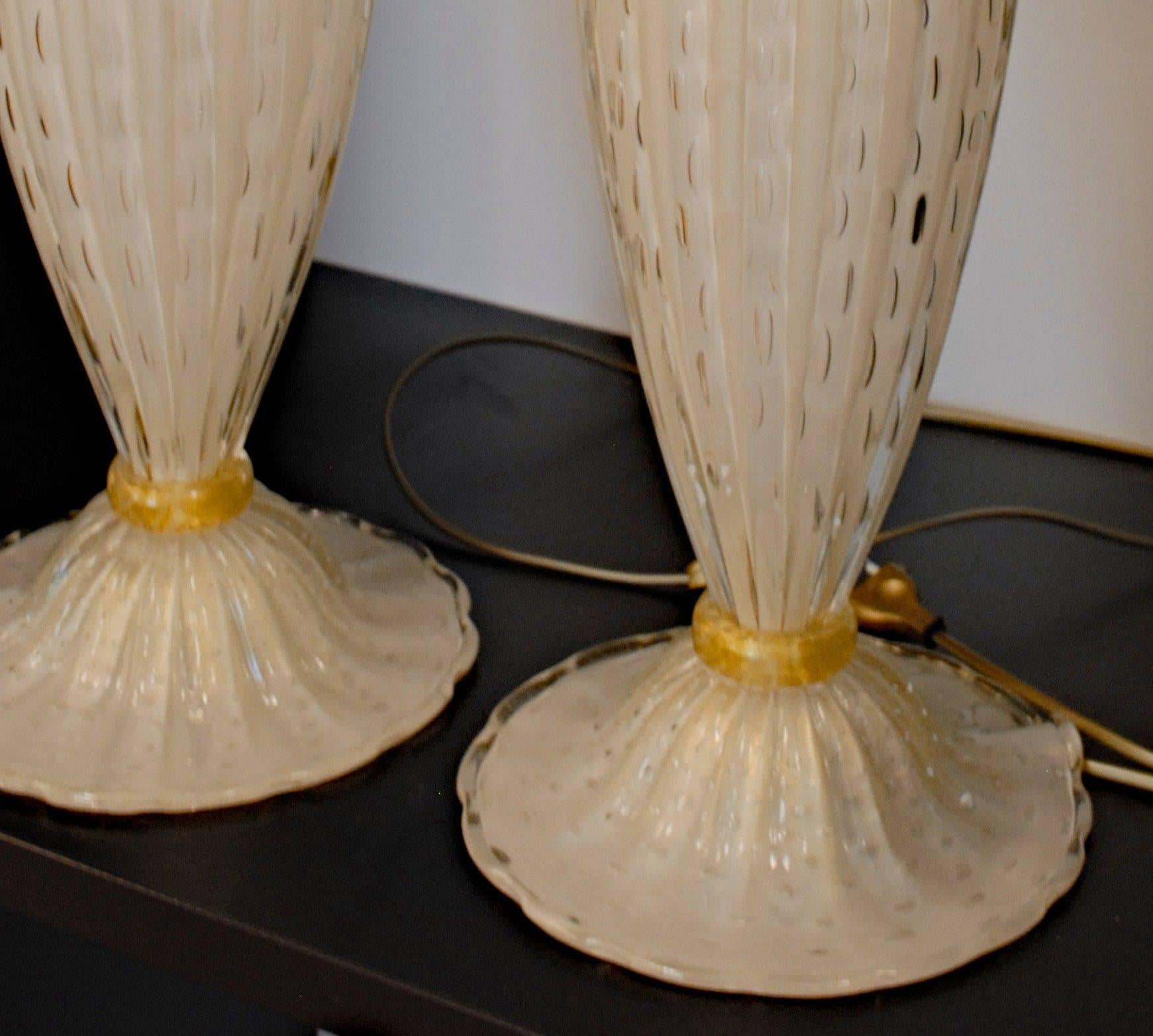Alberto Dona Pair of White Ivory Table Lamps, Rigadin Balloton with Gold Leaf 2