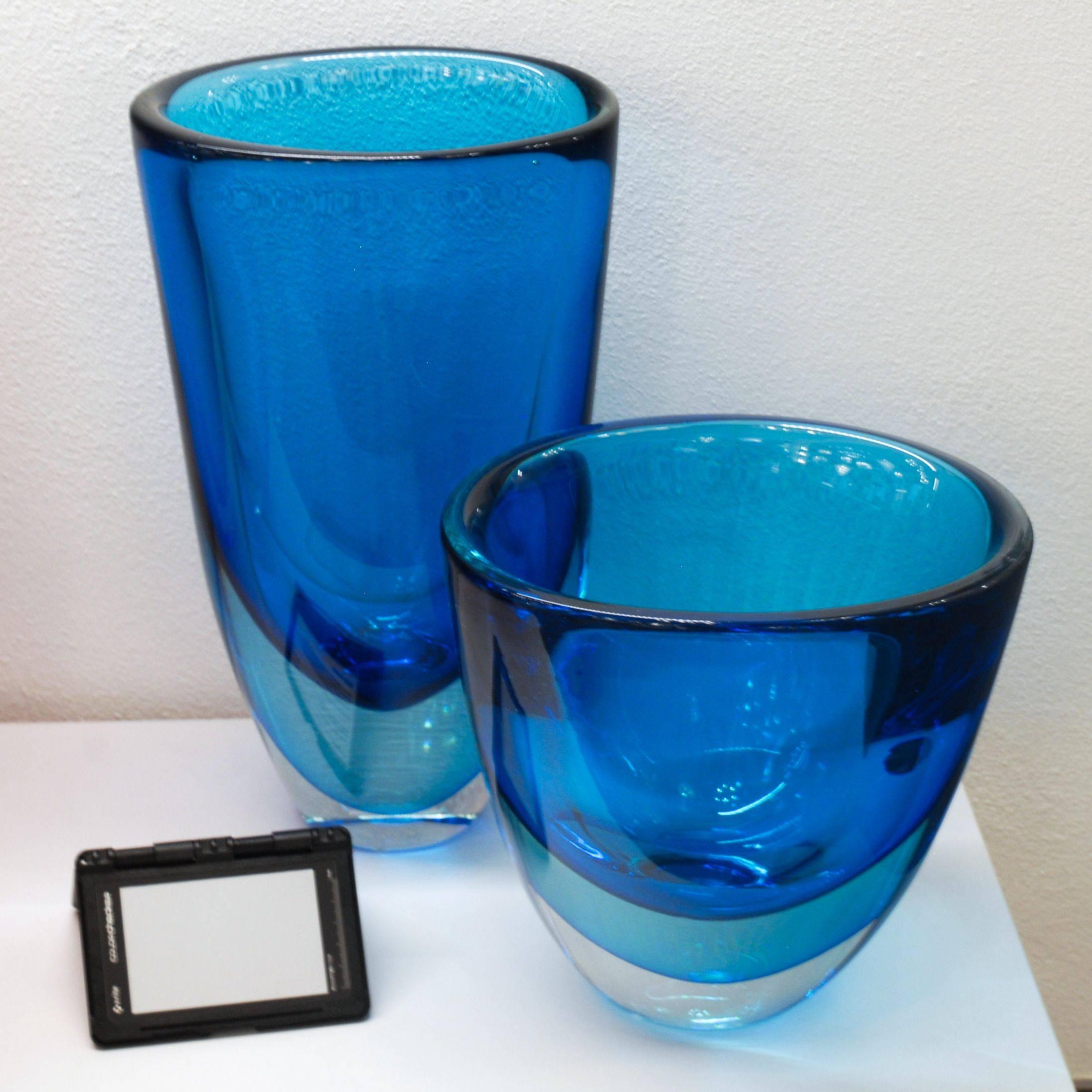 Modern Stefano Toso Pair of Sommerso Acquamare and Cobalt Vases, Massiccio with Sbruffi