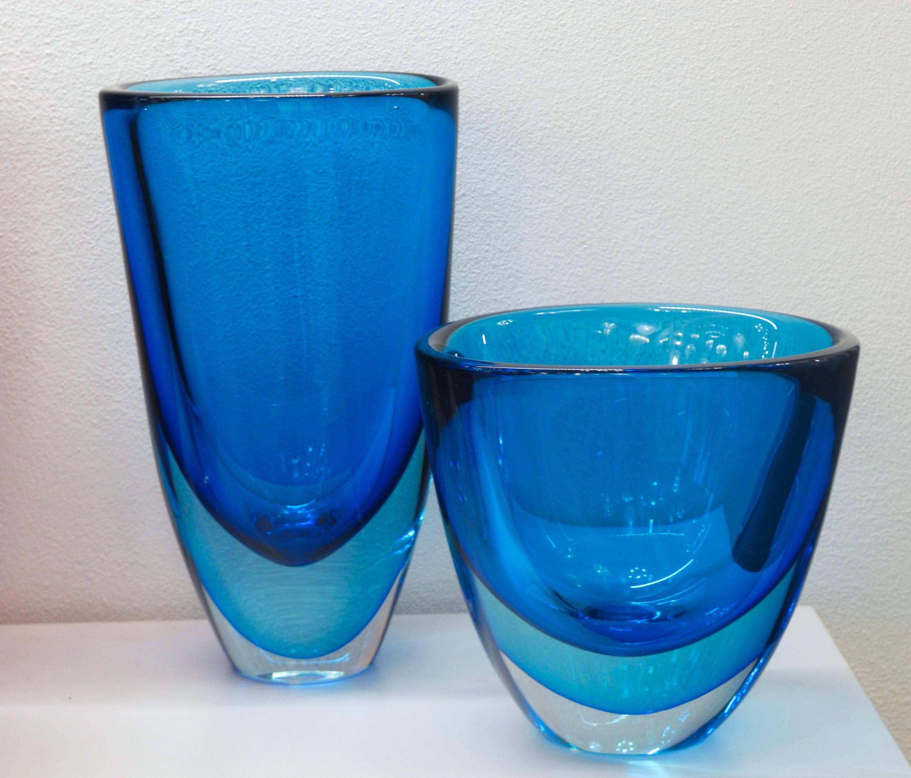 Stefano Toso Pair of Sommerso Acquamare and Cobalt Vases, Massiccio with Sbruffi 2