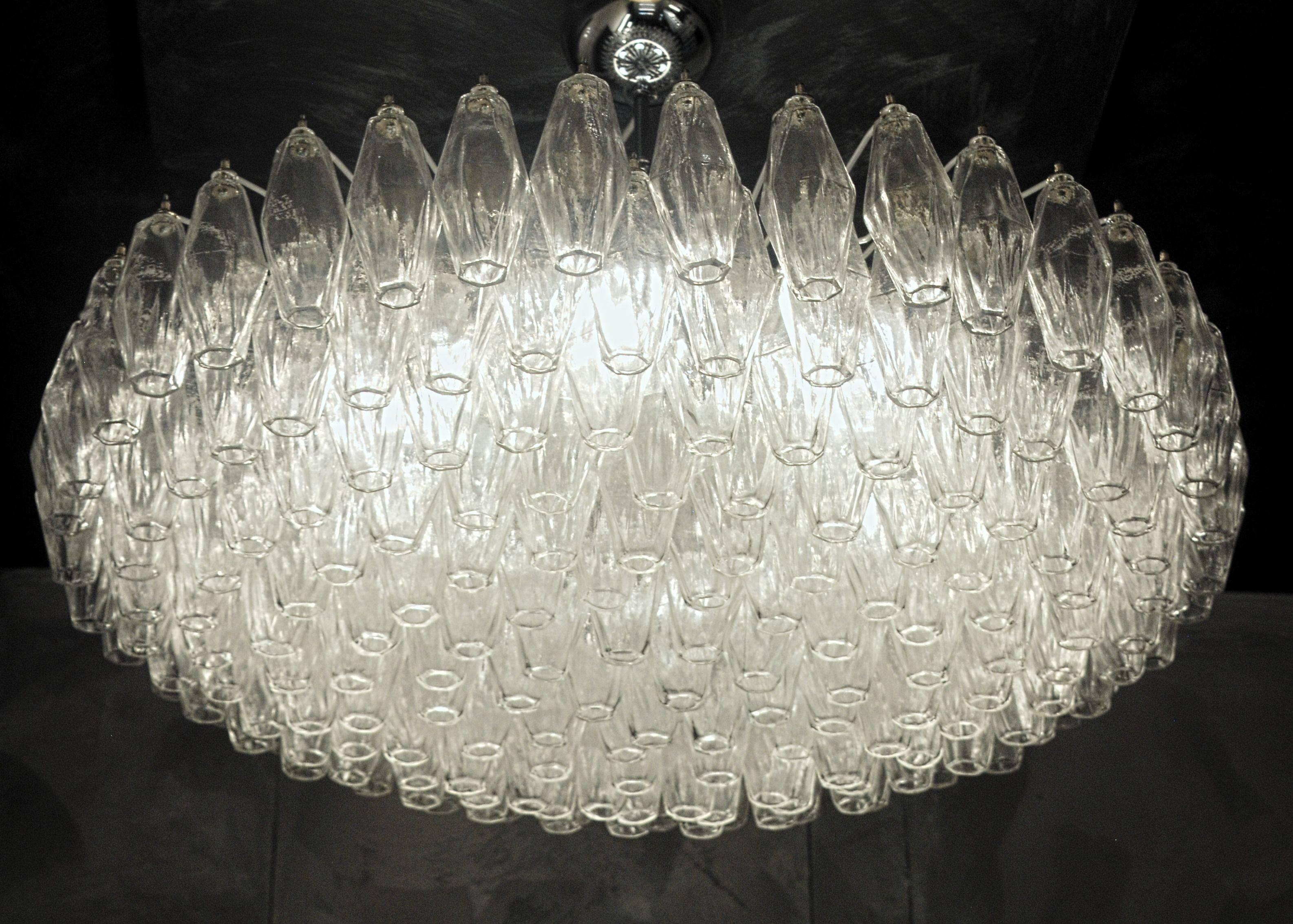 Blown Glass Poliedri Chandelier, Clear, Murano, over 180 Elements.  Mid-century icon.