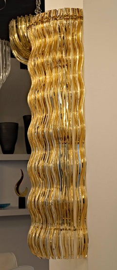 Pair of sconces, Waved Quadriedri with Amber Filigree, Attributed Carlo Nason