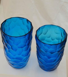 Two Vases, Deep Acquamarine, Murano, Battuto, Alberto Dona