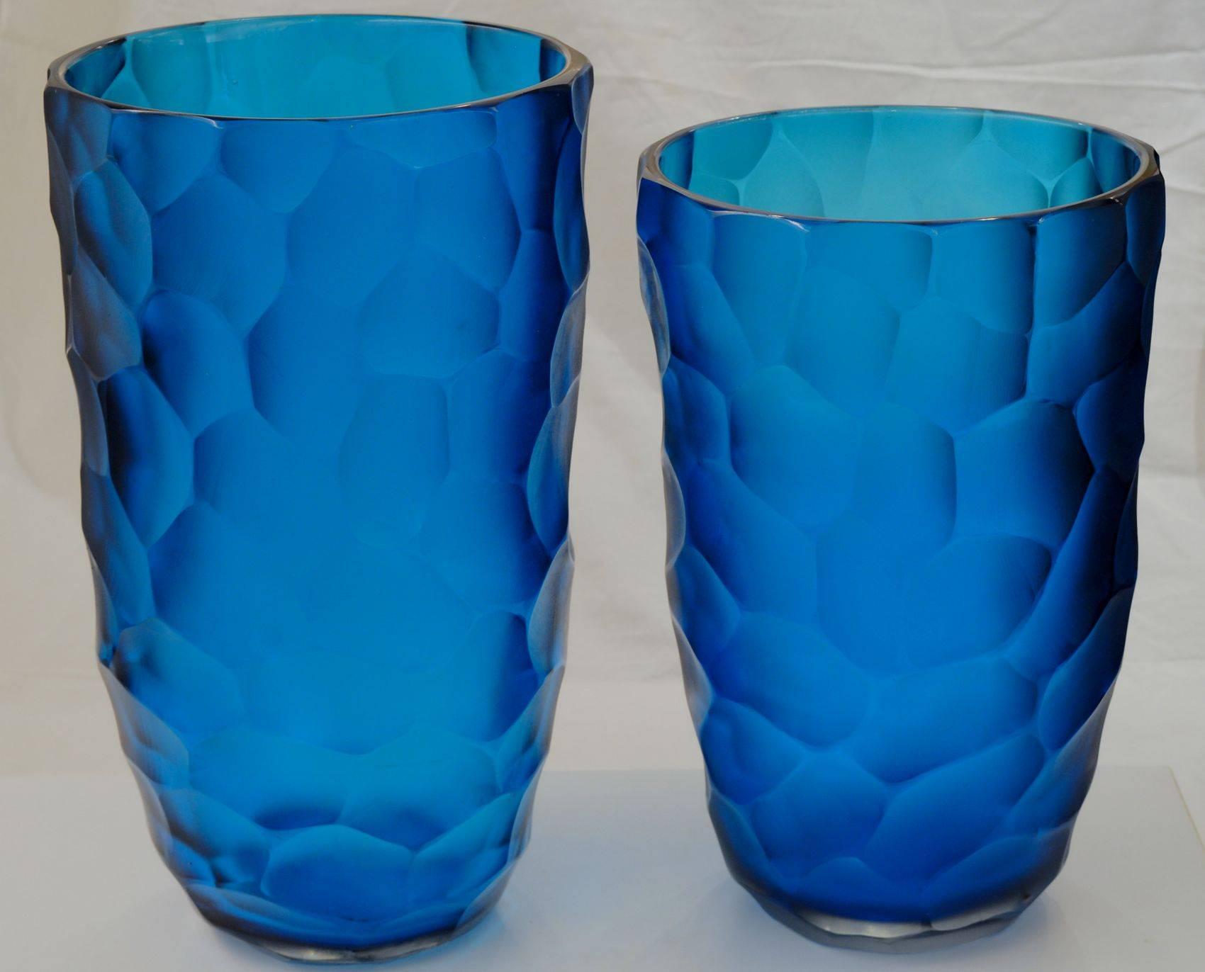 Two Vases, Deep Acquamarine, Murano, Battuto, Alberto Dona 2