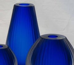 Deep Acquamarine Sommerso Trittico Vase, Battuto Finish, Murano Made