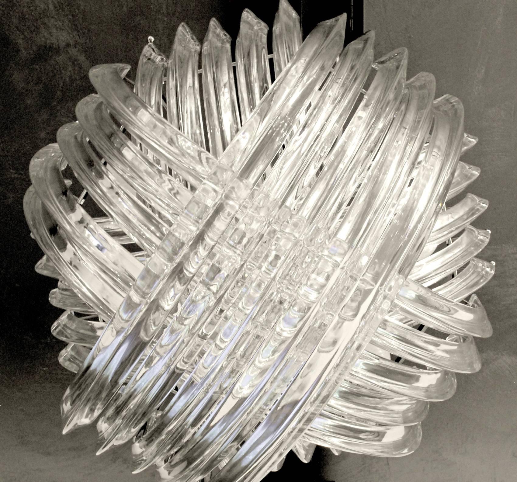 Mid-Century Modern Curvati Murano Chandelier, Clear Crystal Triedri,  certified Carlo Nason 