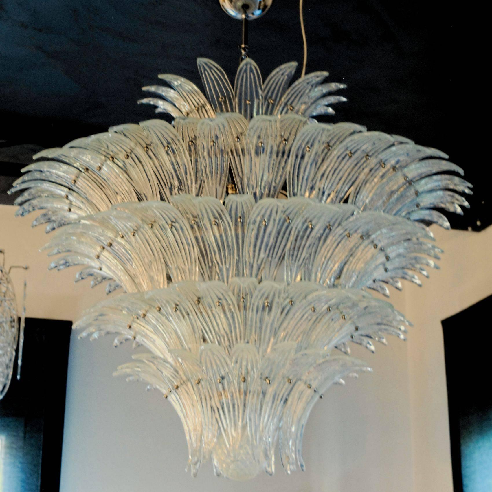 Large Palmette Opaline Murano Chandelier, Barovier Style, Baloton Sphere Finial 1
