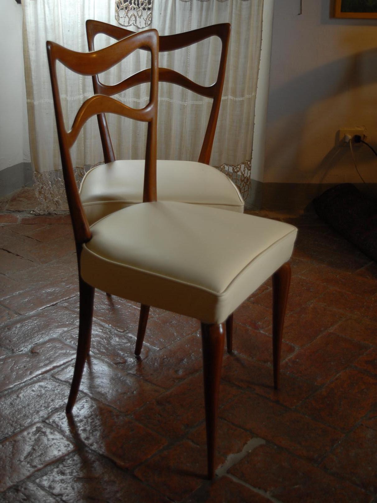 20th Century Guglielmo Ulrich Six Sculptural Dining Chairs, Mahogany and Italian leather 40s