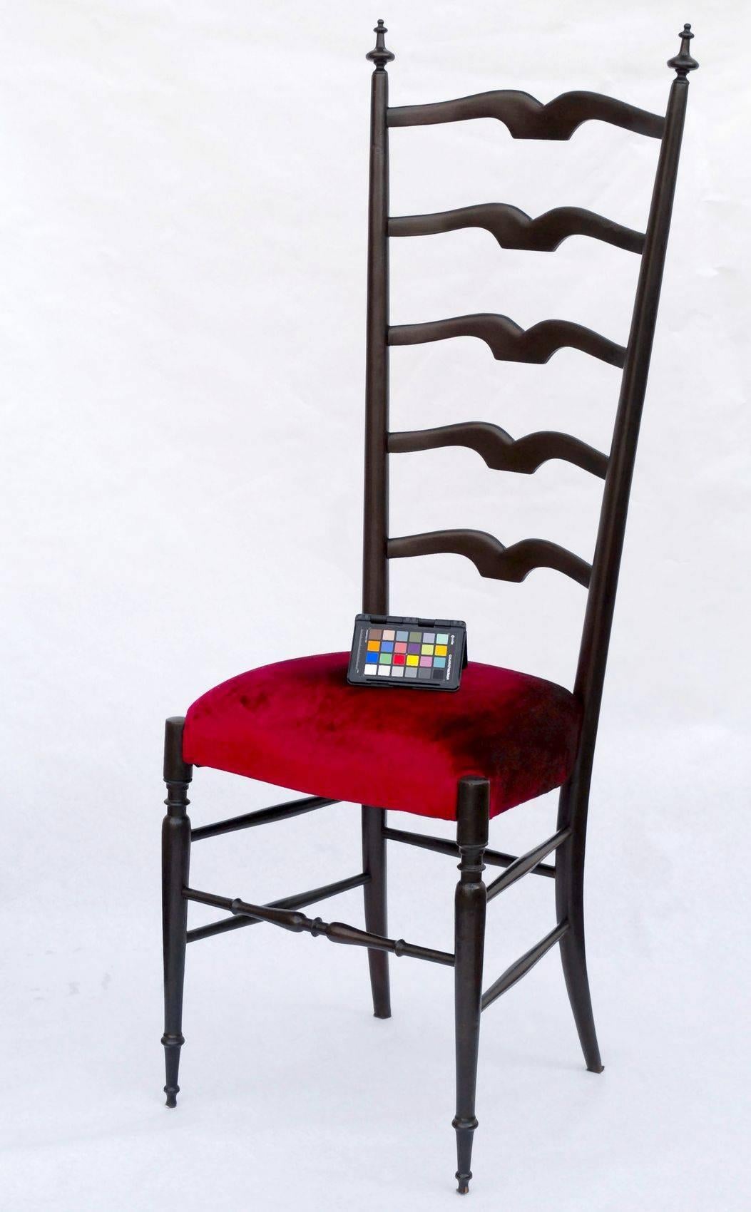 Paolo Buffa, Pair of Chiavari Hall Side Chairs, Restored, French Polish, Velvet 3