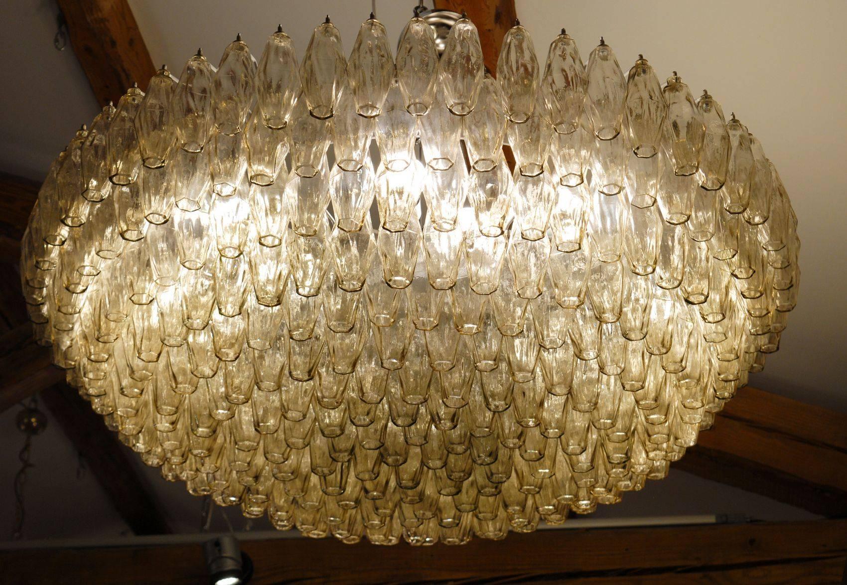 Late 20th Century Mid-Century Poliedri Chandelier, Murano, Carlo Scarpa, Venini, Taupe glass, 80s