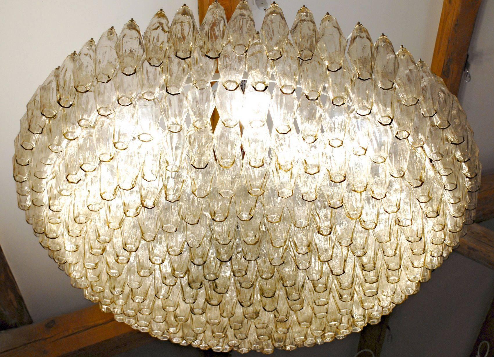 Italian Mid-Century Poliedri Chandelier, Murano, Carlo Scarpa, Venini, Taupe glass, 80s