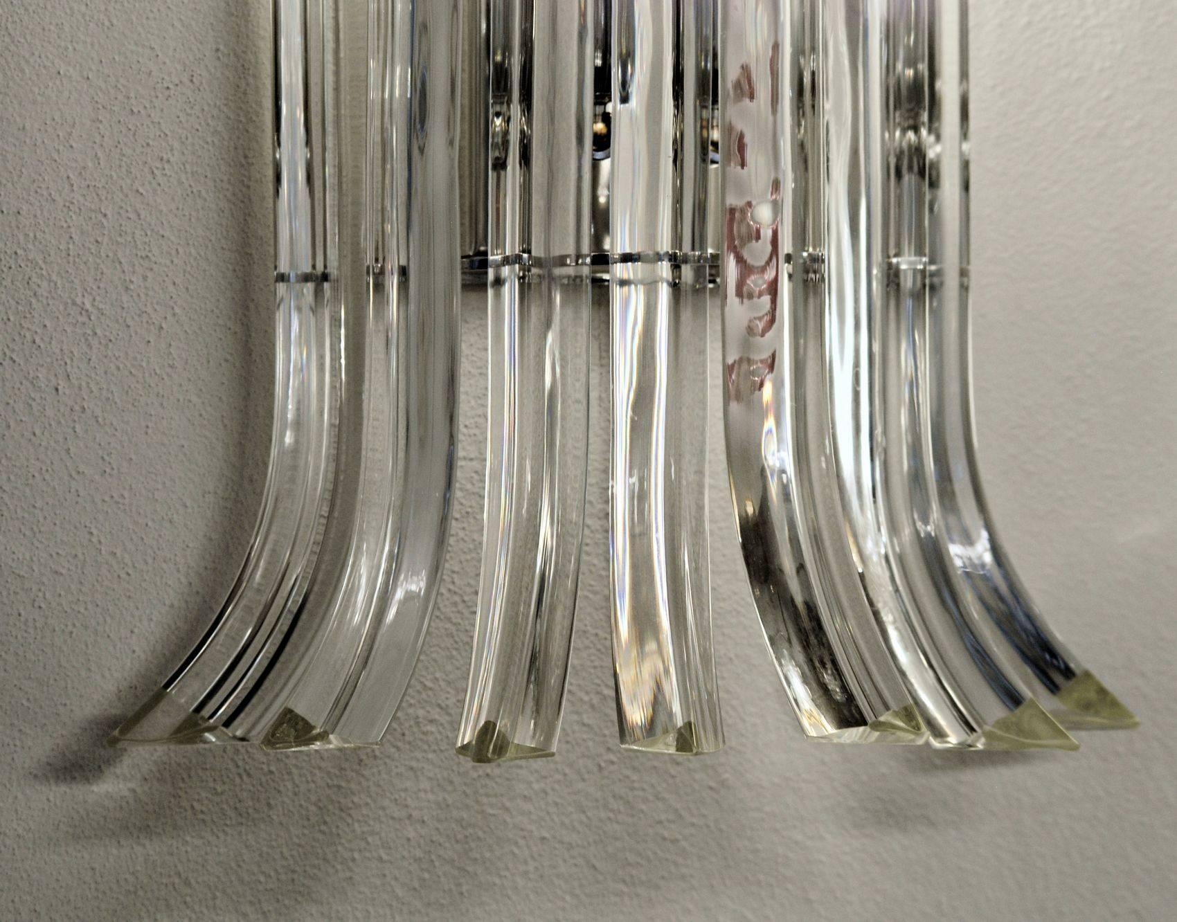 Murano Glass Pair of Murano Curvati Triedri Sconces, Clear Glass, 1980s
