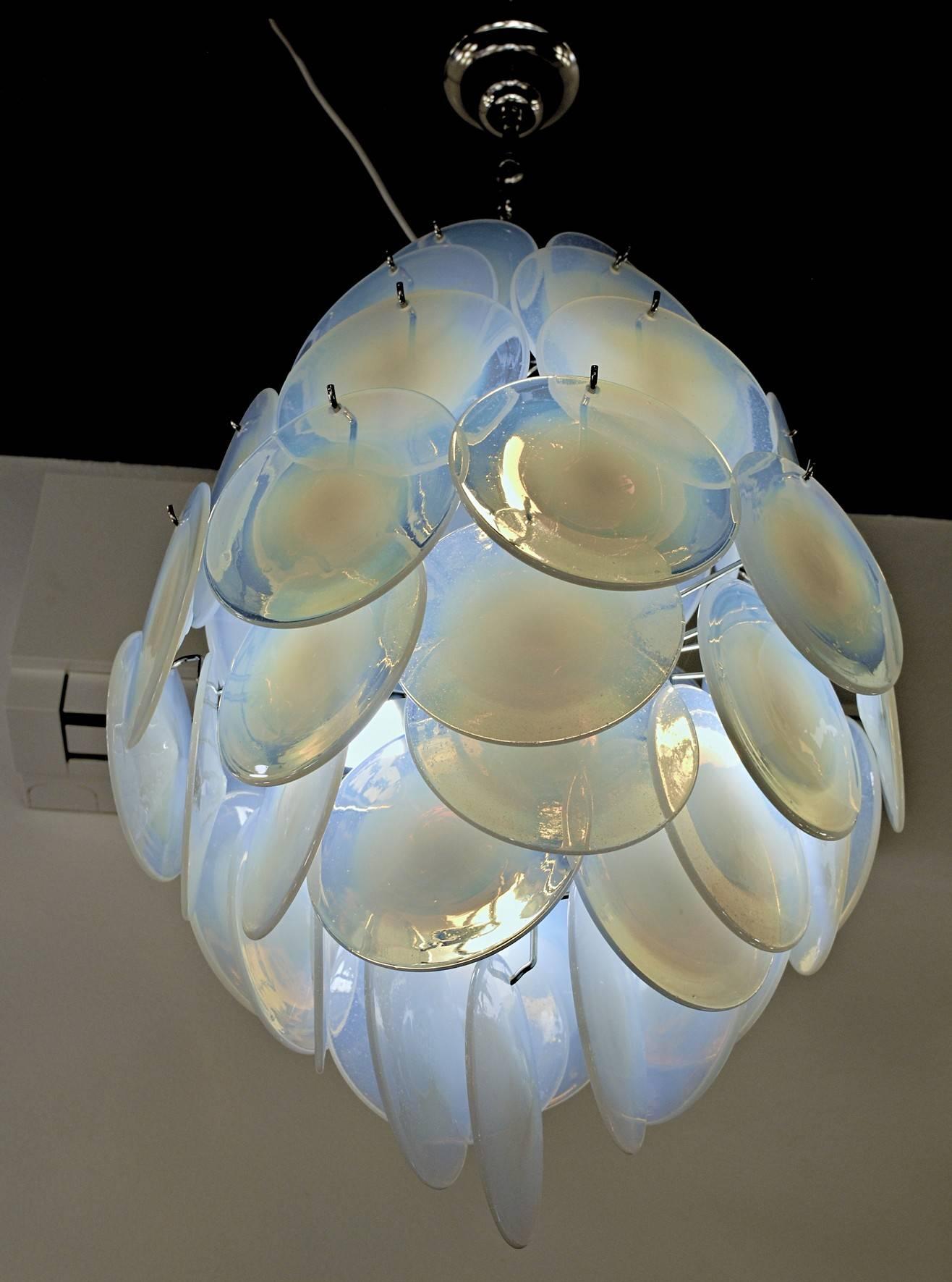 Art Glass Opaline Rullati Discs Chandelier, Carlo Nason Design, Mazzega Attribution, 1990s