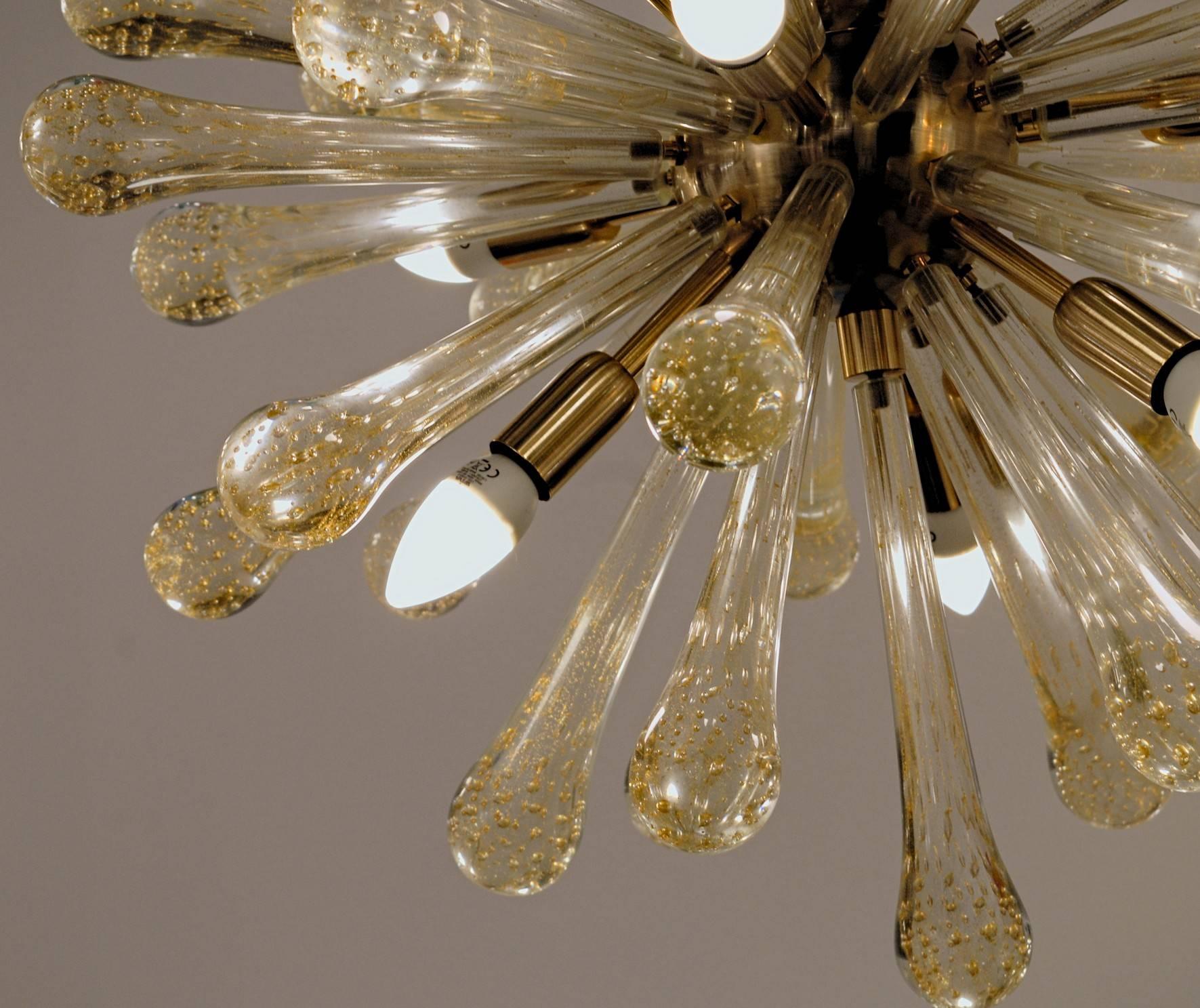 Murano Glass Midcentury Sputnik Chandelier, Baloton Gold Rods, Alberto Dona, 1990s, Camer