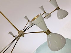 Eight-Arm Brass Chandelier, Ivory or Black Heads, Gold Inside in Stilnovo Style