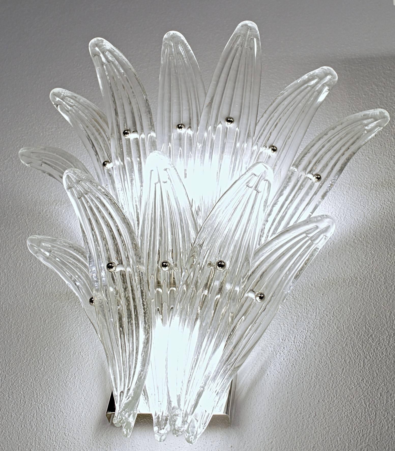 Four Palmette Sconces, 12 Leaves Each, Murano, Barovier Toso Style, circa 1990s 1